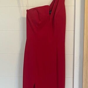 Betsy & Adam Elegant Red One-Shoulder Dress